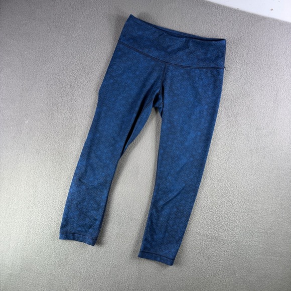 Lululemon Leggings Women 4 Crop‎ Blue Patterned Athletic Geometric Yoga Lounge - Picture 2 of 10